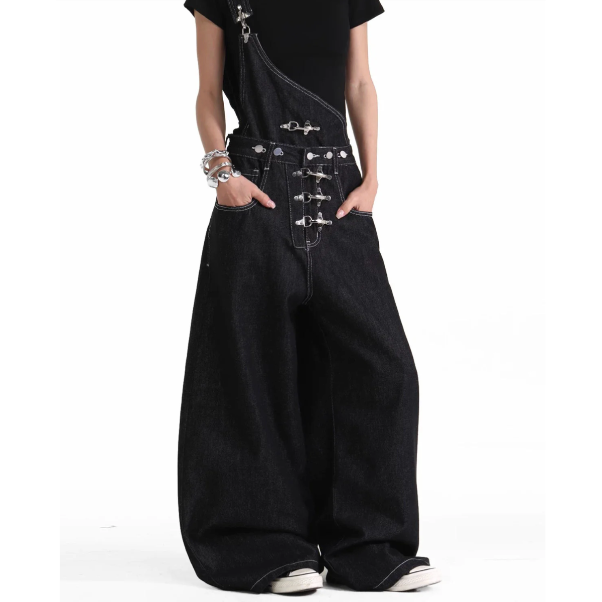 Asymmetric Buckle Denim Overalls Jeans