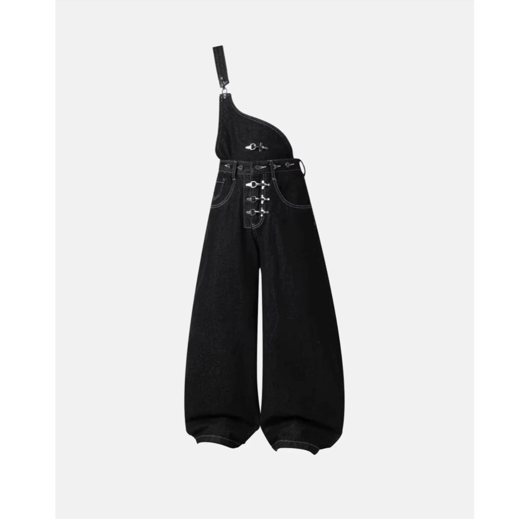 Asymmetric Buckle Denim Overalls Jeans