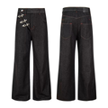 Wide-Leg Dark Denim Jeans with Chain Hardware