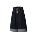 Asymmetric Buckle Wide-Leg Denim Culottes