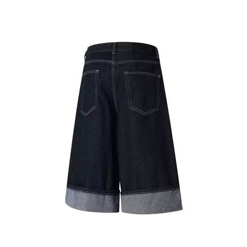 Asymmetric Buckle Wide-Leg Denim Culottes