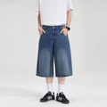 Wide-Leg Denim Bermuda Shorts