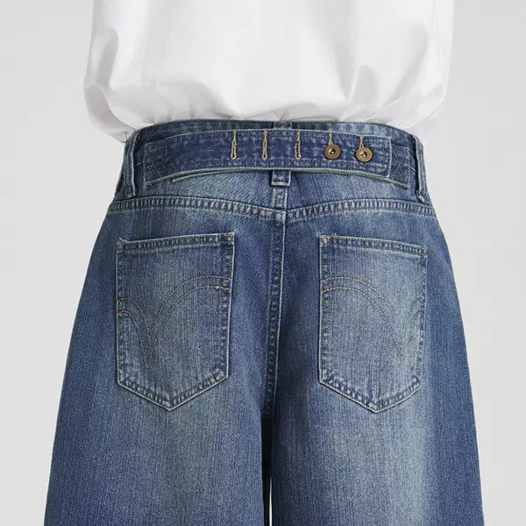 Wide-Leg Denim Bermuda Shorts