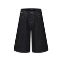 Oversized Dark Denim Shorts with Graphic Embroidery