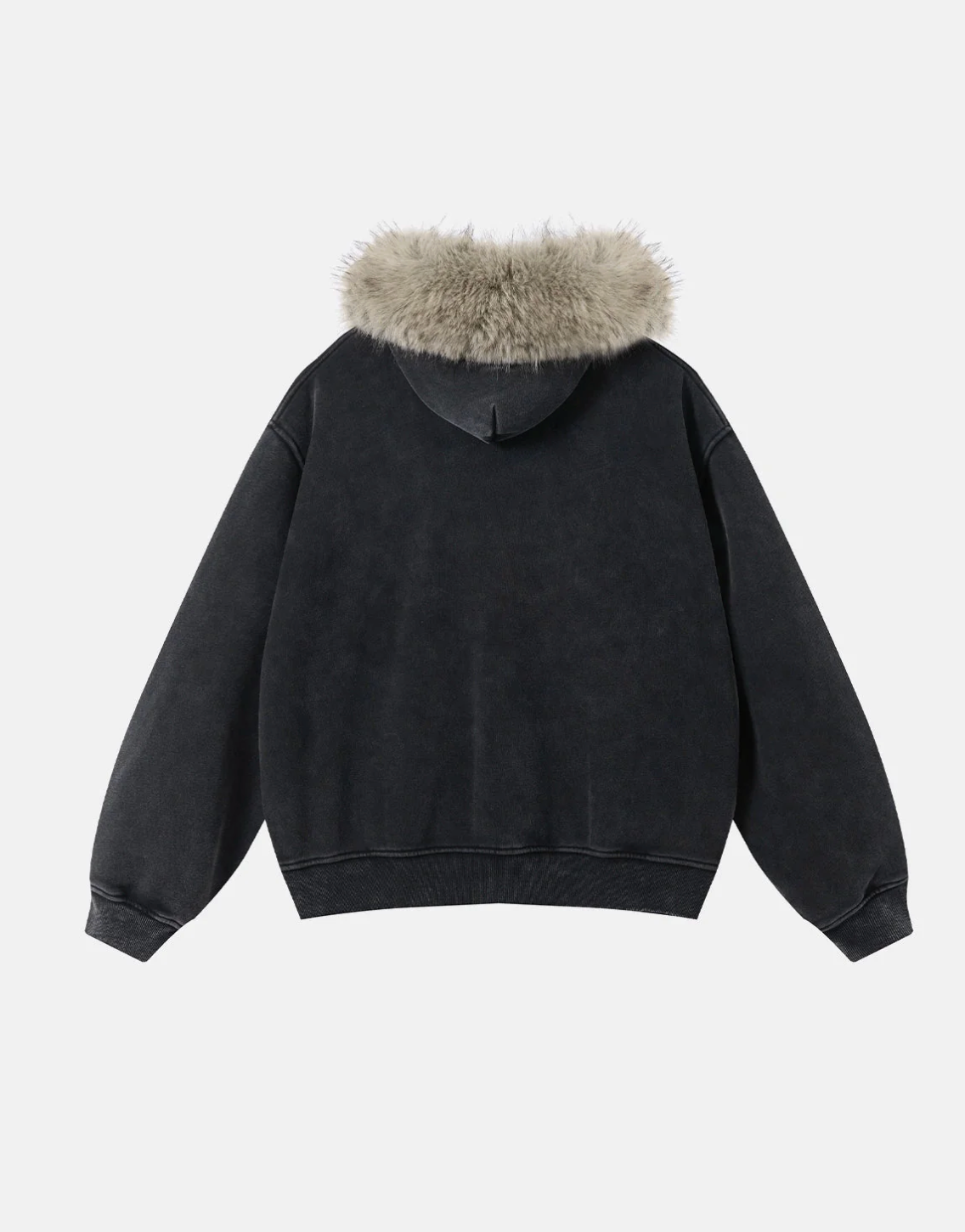 Faux Fur Collar Zip-Up Hoodie