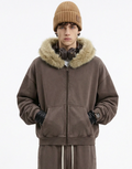 Faux Fur Collar Zip-Up Hoodie