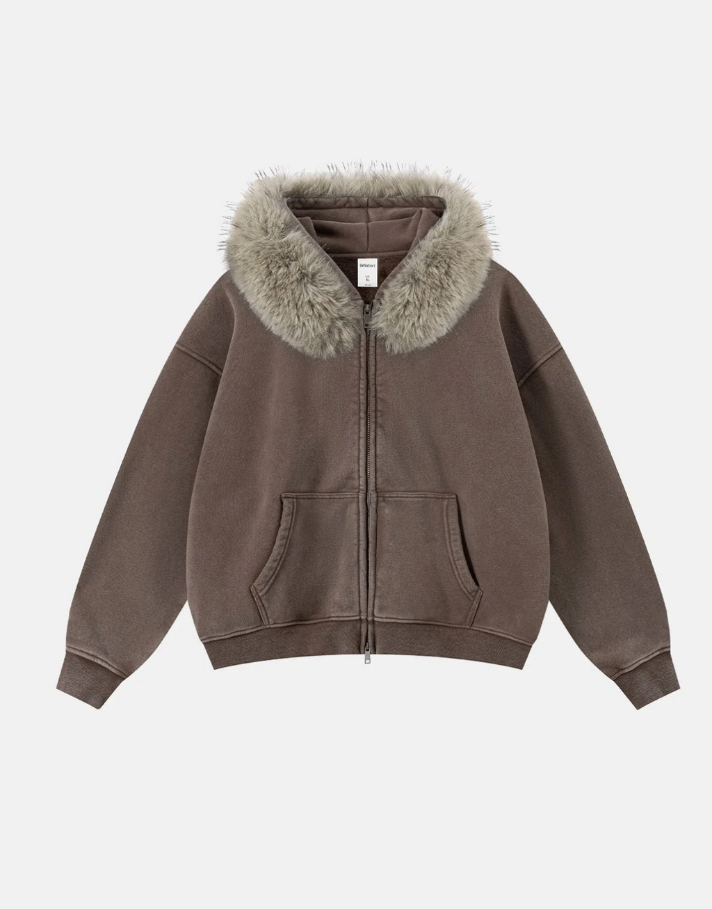Faux Fur Collar Zip-Up Hoodie