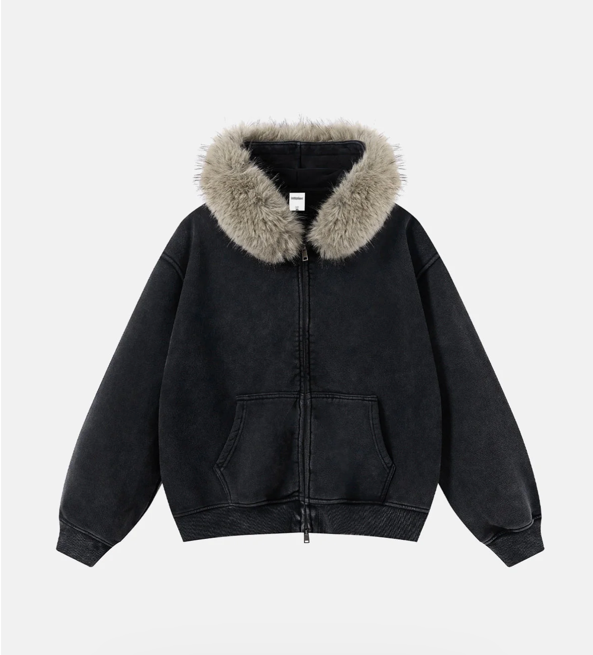 Faux Fur Collar Zip-Up Hoodie