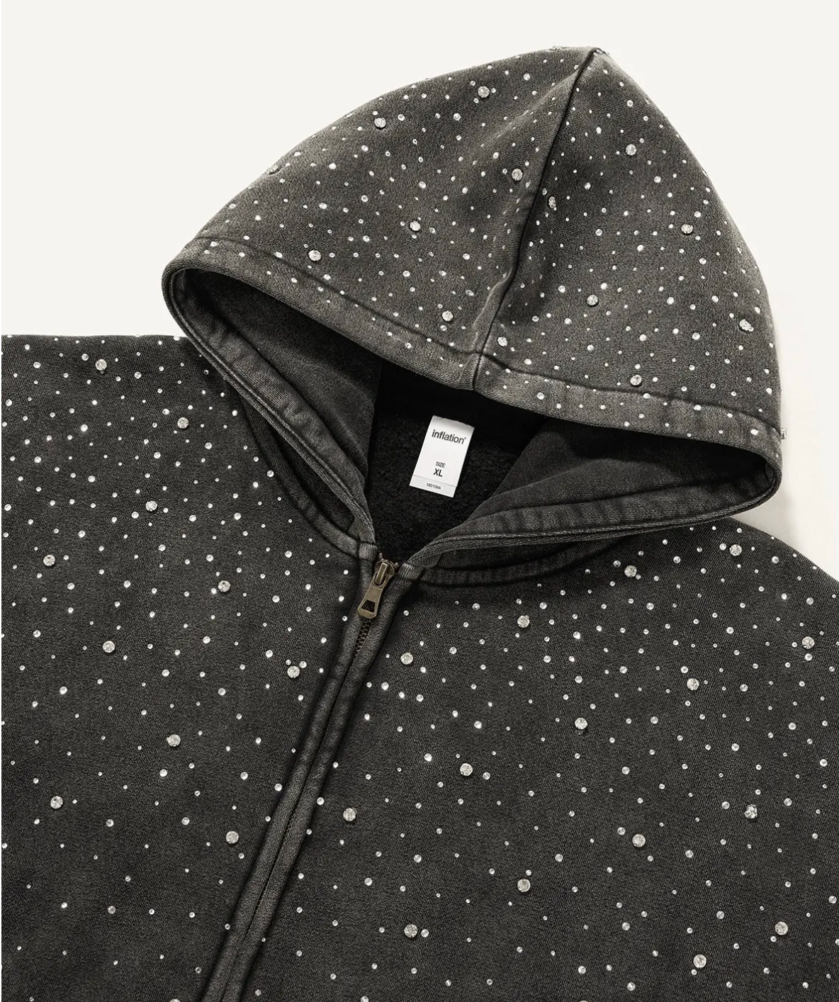 Distressed Rhinestone Zip-Up Hoodie