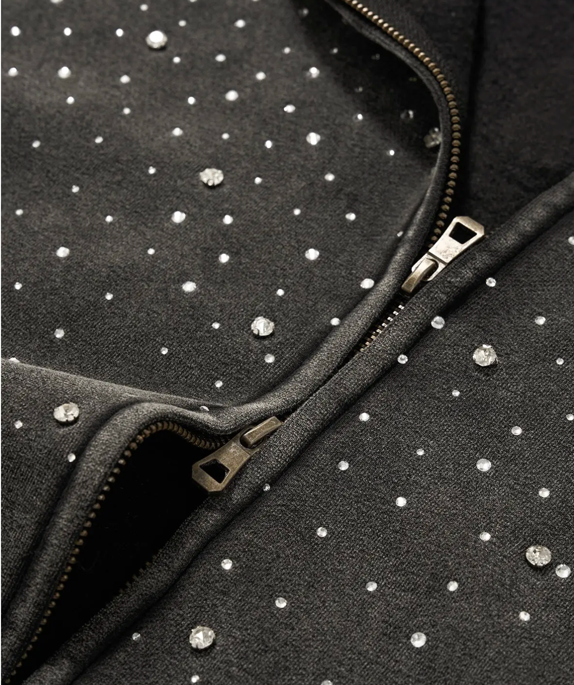 Distressed Rhinestone Zip-Up Hoodie