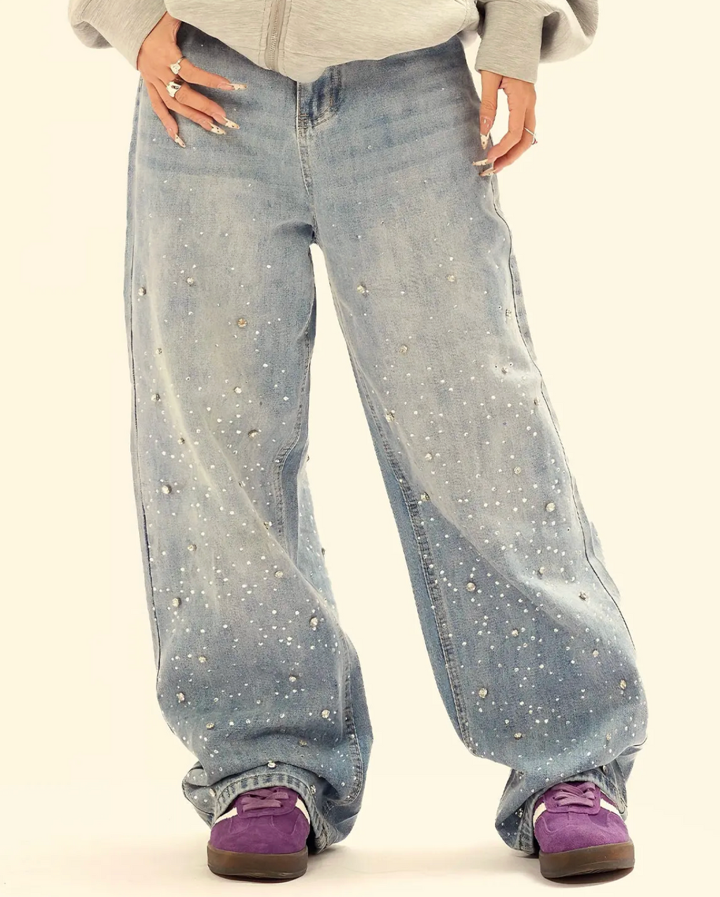 Wide Leg Washed Denim Jeans