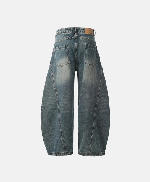 Barrel Leg Washed Denim Jeans