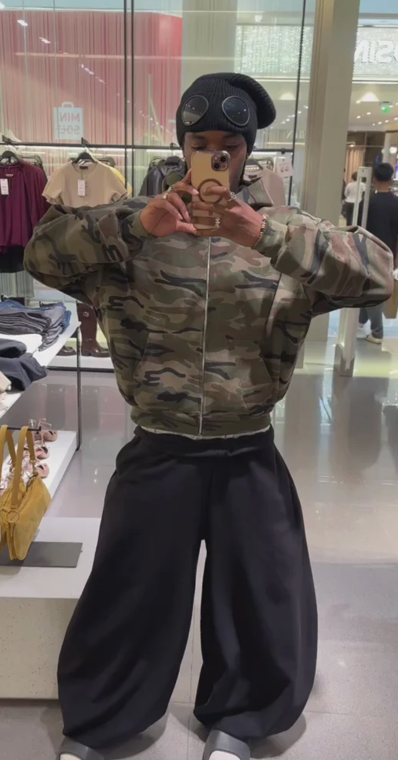 Cropped Camo Zip-Up Hooded Jacket
