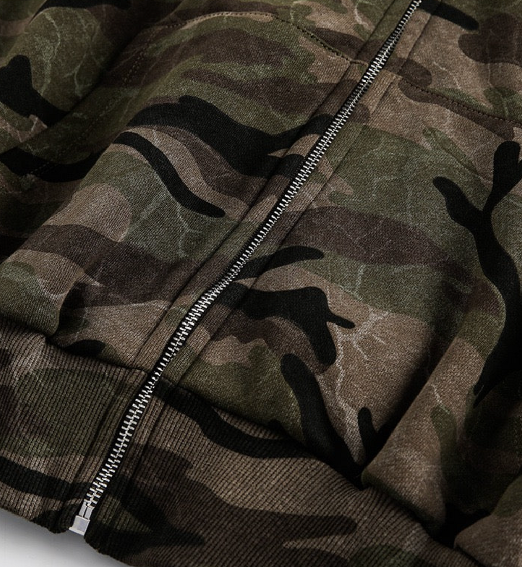 Cropped Camo Zip-Up Hooded Jacket
